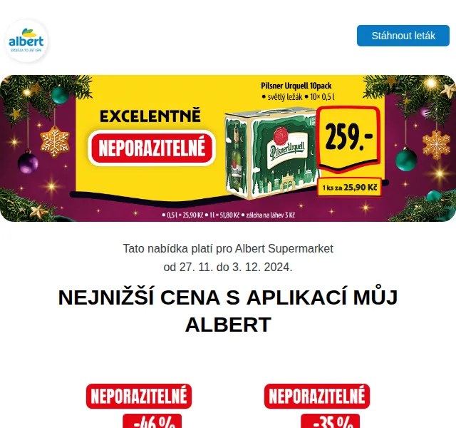 Albert: Máslo 54,90 Kč, Losos 34,90 Kč – prosinec 2024 | Nuslet.cz