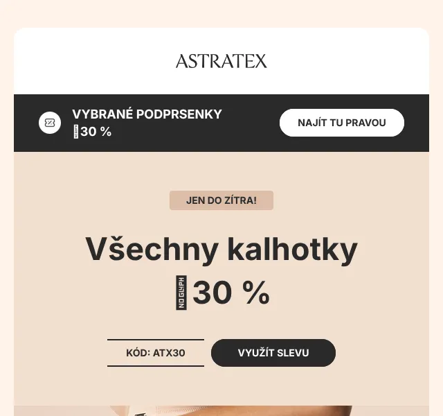 Astratex: Kalhotky a podprsenky −30 % – květen 2026