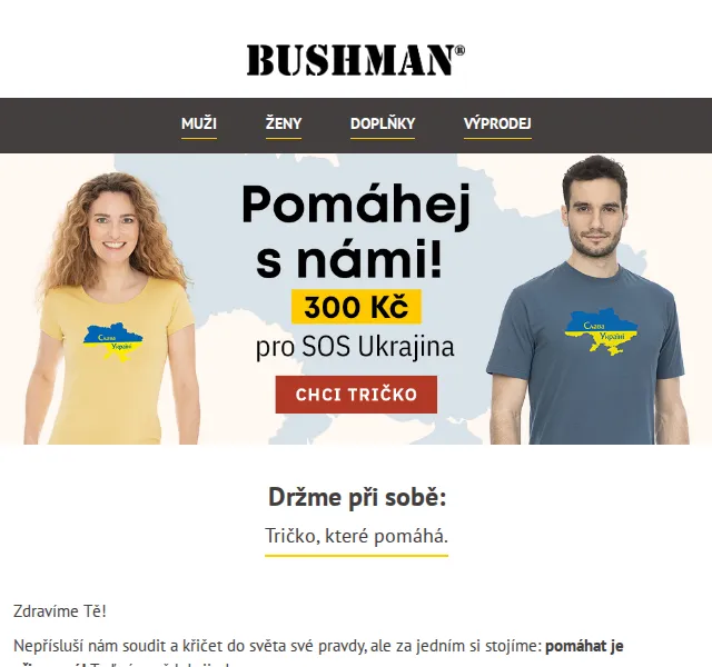 BUSHMAN: Tričko Help Ukraine za 799 Kč – charitativní edice – červen 2026 | Nuslet.cz