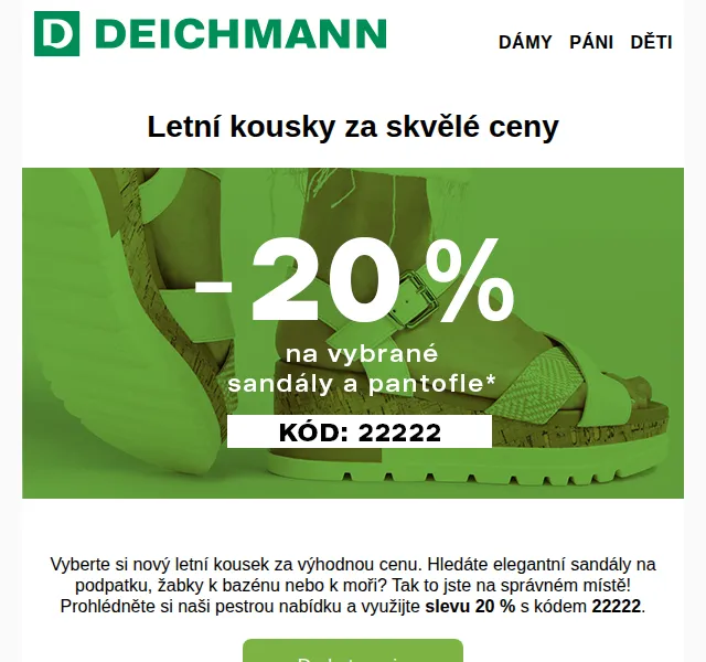 DEICHMANN: sleva 20 % na letní obuv – červen 2026 | Nuslet.cz