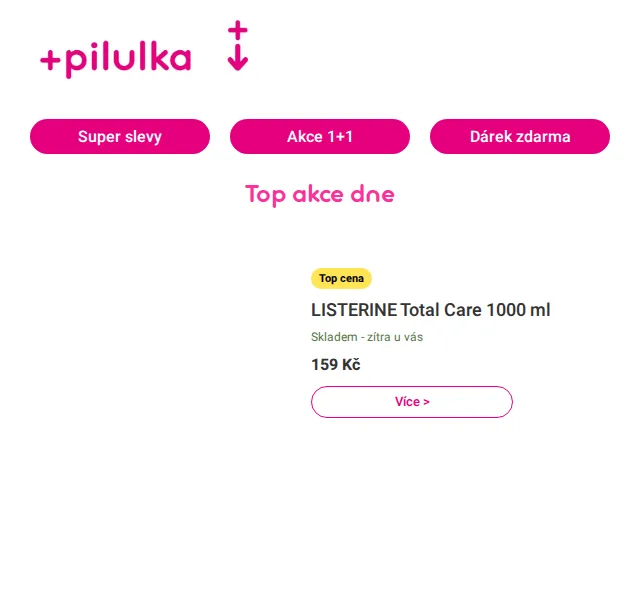 Pilulka.cz: LISTERINE 119 Kč a sleva 37 % na JAR – červen 2026 | Nuslet.cz