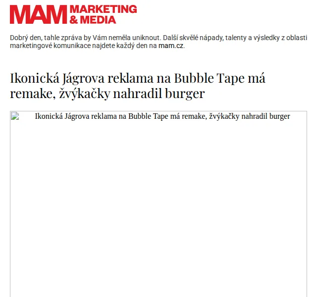 Marketing & Media: Jágrova reklama na Bubble Tape má remake – červen 2026 | Nuslet.cz