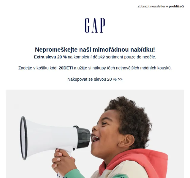GAPstore.cz: -20 % na dětské oblečení – červen 2026 | Nuslet.cz