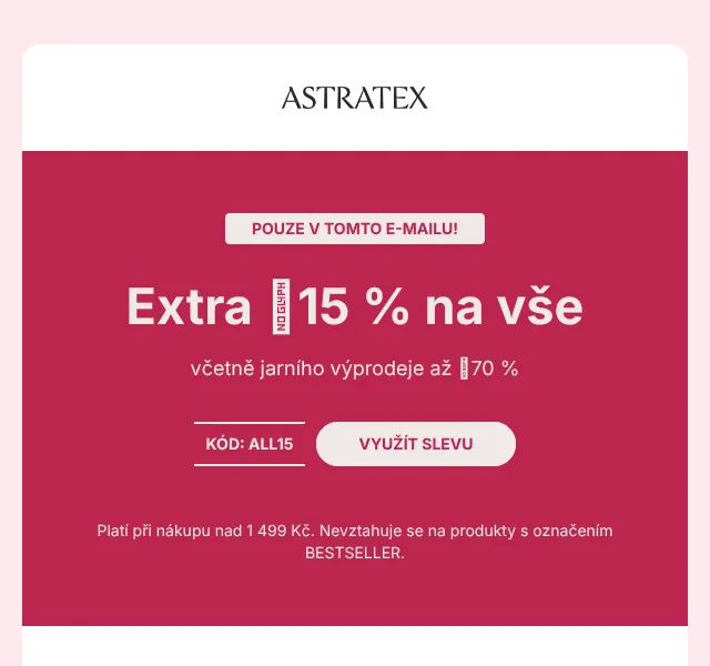 Astratex: podprsenky a plavky −15 % + výprodej do −70 % | duben 2026