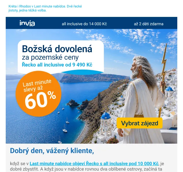 Invia: Řecko all inclusive do 10 000 Kč – květen 2026