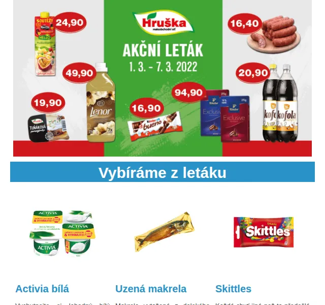 Váš HRUŠKA tým: leták 1.–7. března 2022 – Activia 39,90 Kč, makrela 19,90 Kč | Nuslet.cz