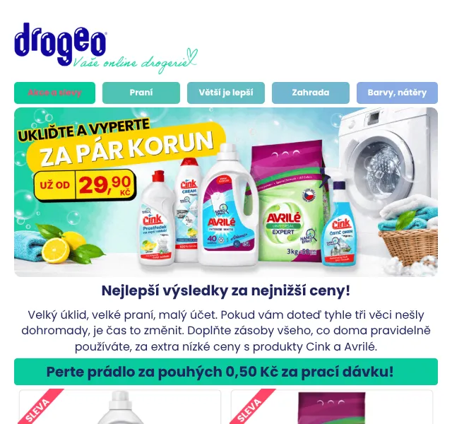 Drogeo: Prací prostředky od 29,90 Kč – září 2026