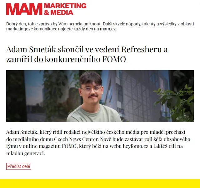 Marketing & Media: Adam Smeták míří do FOMO – červen 2026 | Nuslet.cz