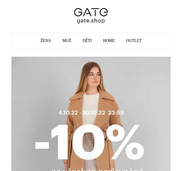 Gate.shop: -10% na bundy a kabáty – červen 2026 | Nuslet.cz