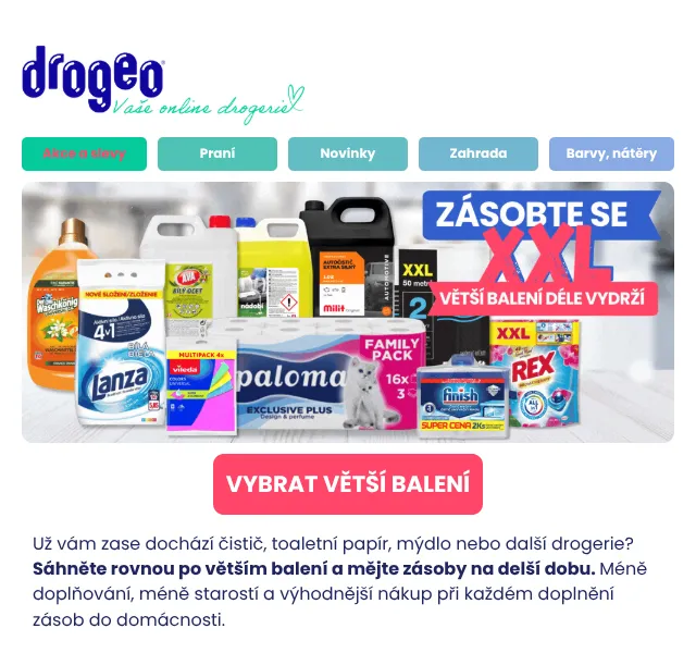 Drogeo: XXL balení toaletního papíru, čističů – srpen 2026