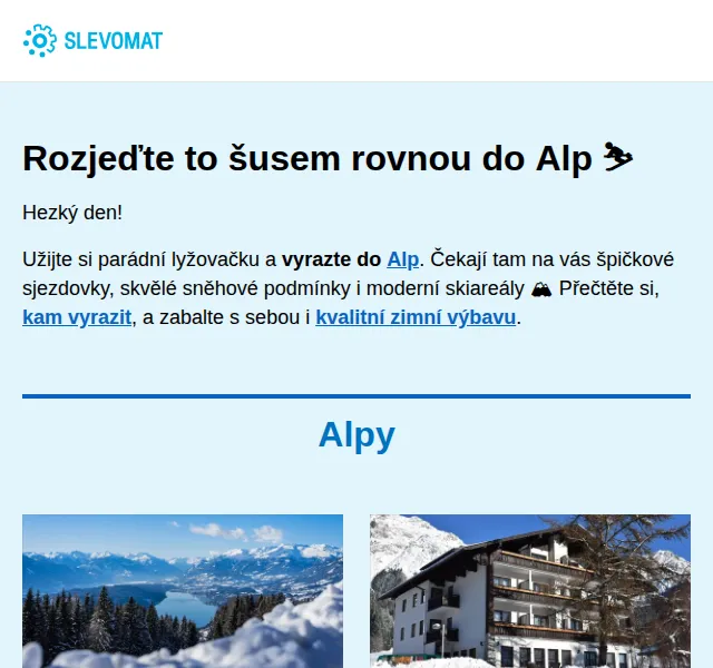 Slevomat: Alpská lyžovačka 2026 – slevy až 50 % | červen 2026 | Nuslet.cz