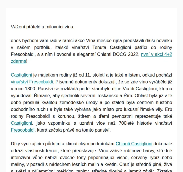 Premier Wines & Spirits: Castiglioni Chianti 2022 4+2 – září 2026 | Nuslet.cz