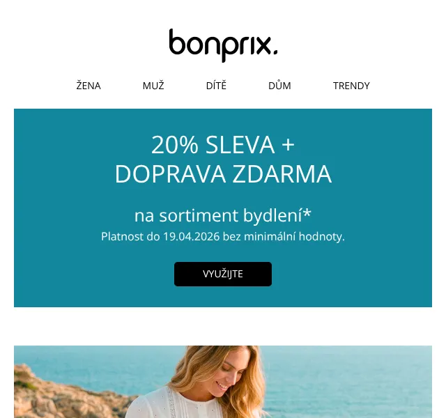 Bonprix: 20 % sleva na bydlení + doprava zdarma – duben 2026