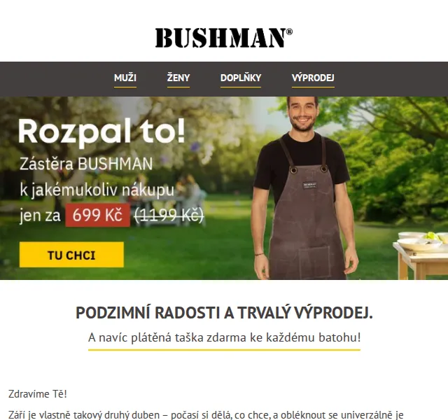 BUSHMAN: Podzimní radosti – slevy až 33 % | červen 2026 | Nuslet.cz
