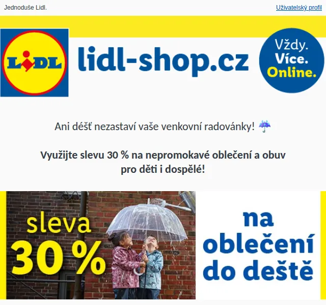 Lidl: 30% sleva na nepromokavé oblečení a obuv – červenec 2026 | Nuslet.cz