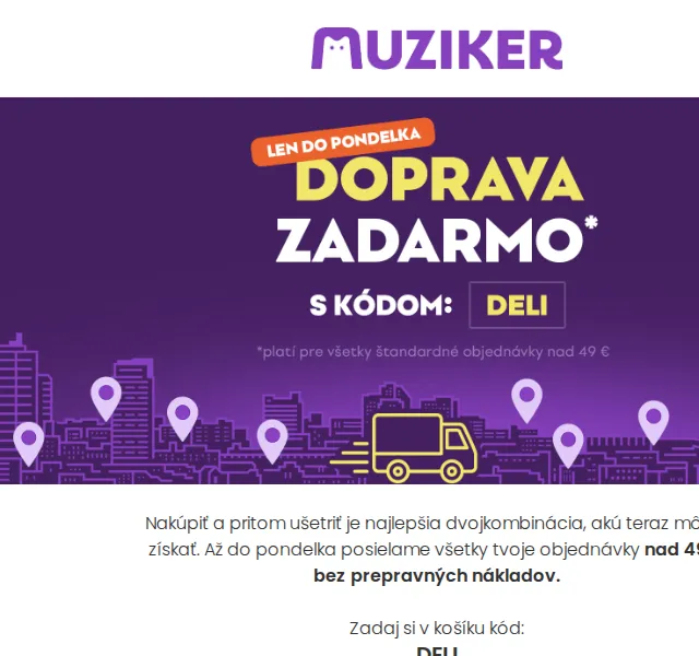 Muziker: Doprava zdarma nad 49 € – červenec 2026 | Nuslet.cz