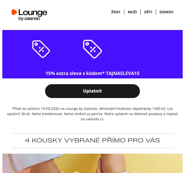 Lounge by Zalando: 15 % slevový kód + Jordan, Tamaris – září 2026