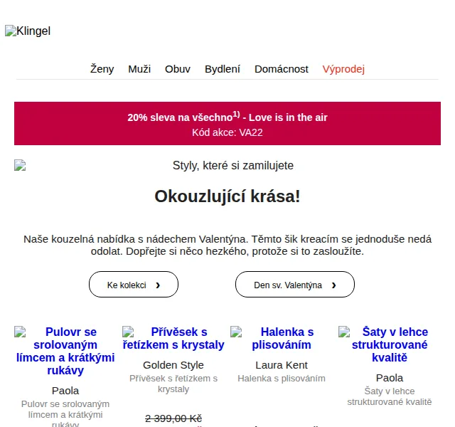KLiNGEL: 20% sleva na vše + až 60% na halenky – červen 2026 | Nuslet.cz