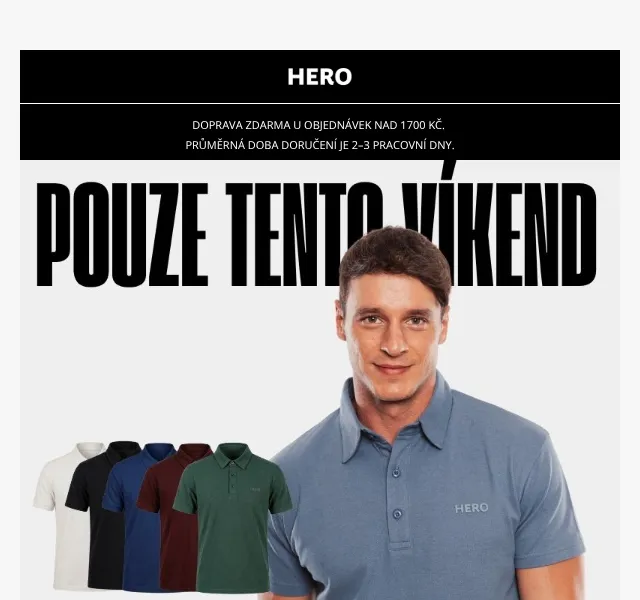 HERO: Polo tričko ZDARMA + sleva 49 % – srpen 2026