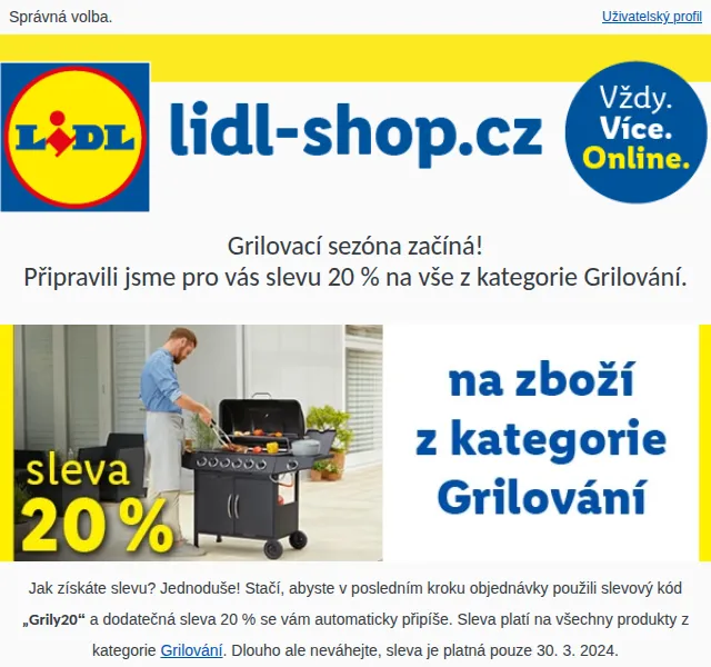 Lidl: Sleva 20 % na grilování – červenec 2026 | Nuslet.cz