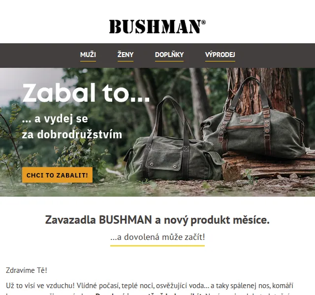 BUSHMAN: letní zavazadla a osuška ZEBRA za 399 Kč – červen 2026 | Nuslet.cz