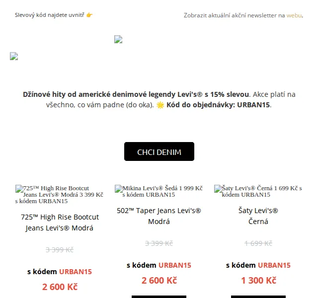 UrbanStore: Levi's a Lee Cooper s 15% slevou – červen 2026 | Nuslet.cz