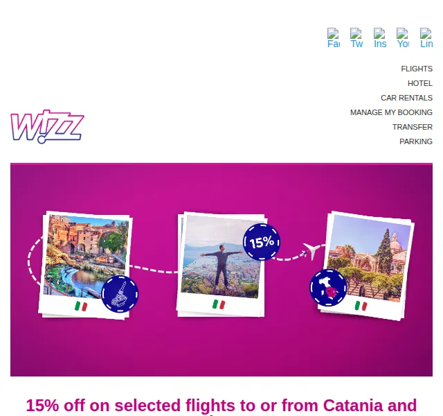 Wizz Air: 15% sleva na letenky do Catania a Palermo – červen 2026 | Nuslet.cz