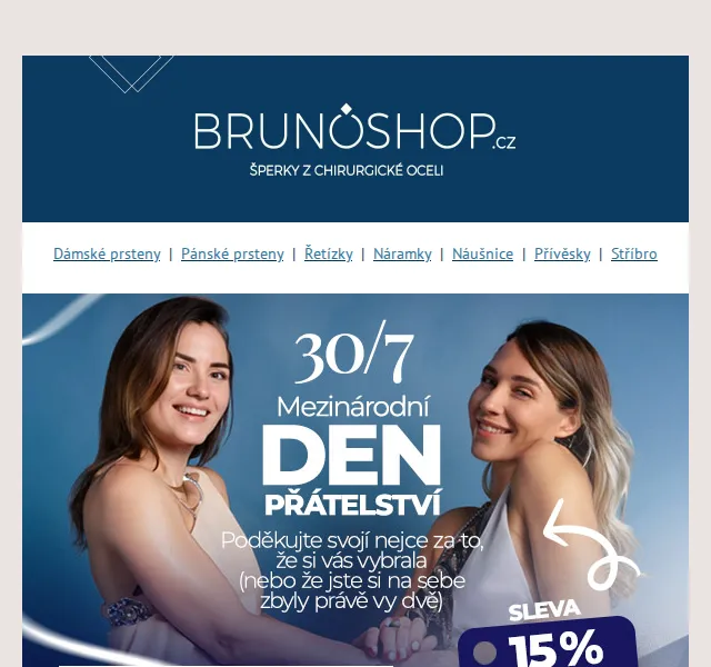 BRUNOshop.cz: sleva 15 % na šperky – červenec 2026 | Nuslet.cz