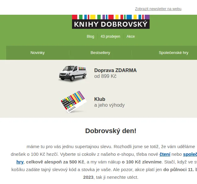 KnihyDobrovsky.cz: Sleva 100 Kč na nákup – červen 2026 | Nuslet.cz