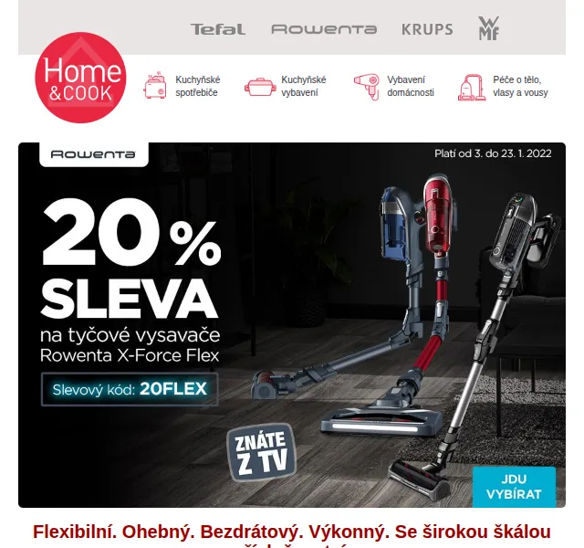Home & Cook: Sleva 20 % na Rowenta X-Force Flex – červen 2026 | Nuslet.cz