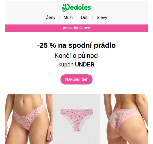 Dedoles.cz: spodní prádlo se slevou 25 % – červen 2026 | Nuslet.cz