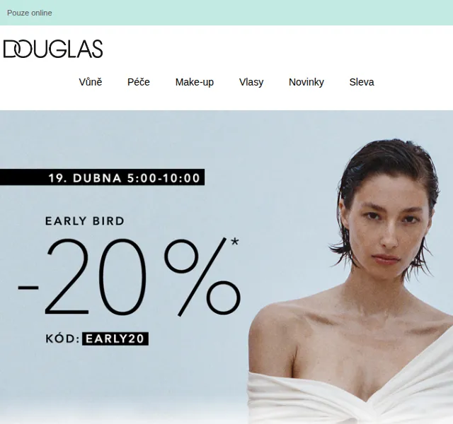 Douglas CZ: Ranní sleva 20 % na vše – červen 2026 | Nuslet.cz