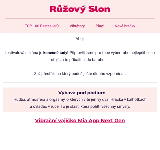 Růžový Slon: Vibrátor, kondomy – festival – červen 2026