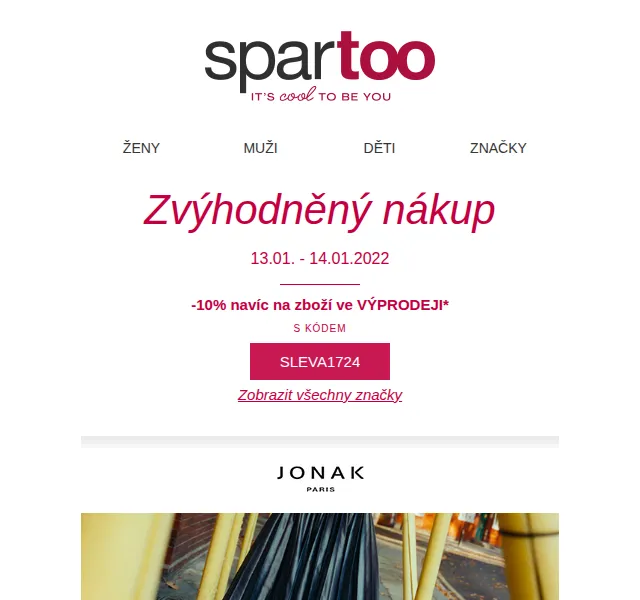 Spartoo: Výprodej -50 % a -10 % navíc na Jonak, Reebok Classic – červen 2026 | Nuslet.cz