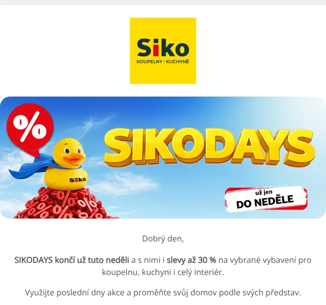SIKO KOUPELNY: Slevy až 30 % – červenec 2026 | Nuslet.cz