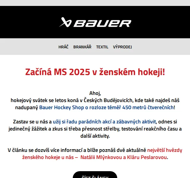 Bauer Hockey Česko: MS žen 2025 – akce v Budějovicích – červen 2026 | Nuslet.cz