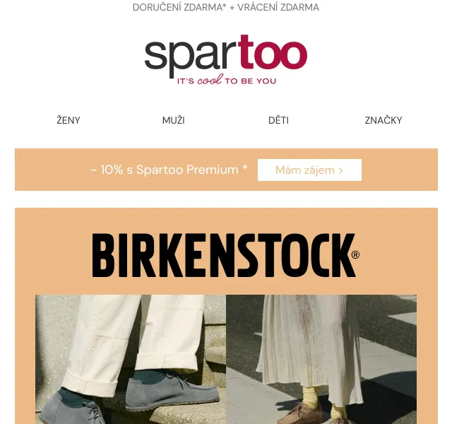 Spartoo.cz: Birkenstock, Dr. Martens, Levi's — doručení zdarma – květen 2026