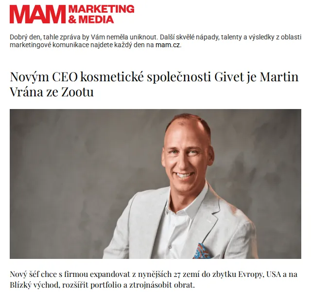 Marketing & Media: Zpráva o novém CEO Givet – Martin Vrána | červenec 2026 | Nuslet.cz