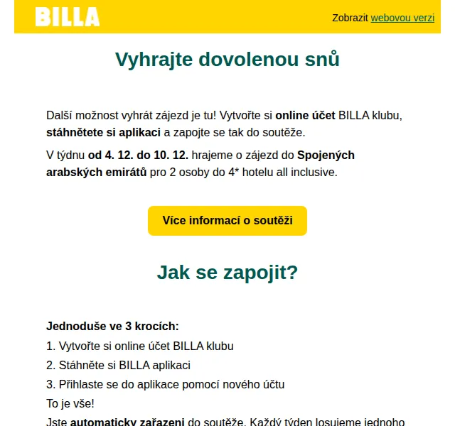 Billa: soutěž o luxusní dovolenou v SAE – červen 2026 | Nuslet.cz