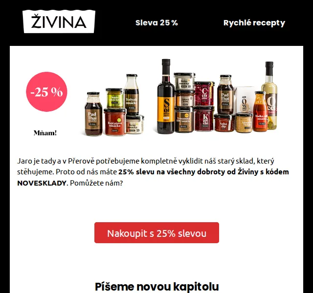 Živina: sleva 25 % na vše při stěhování – červen 2026 | Nuslet.cz