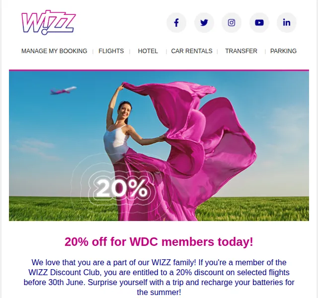 Wizz Air: 20% sleva pro členy WIZZ Discount Club – květen 2026 | Nuslet.cz