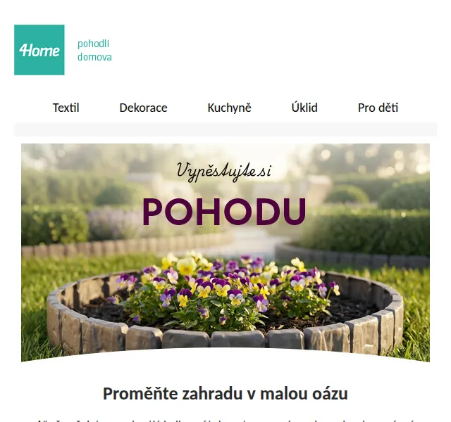 4home.cz: Zahrada až 85 % sleva – květináče, palisády – květen 2026