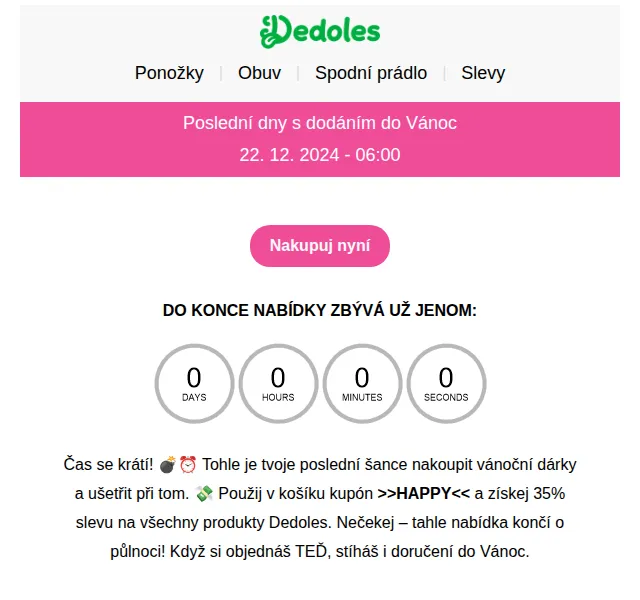 Dedoles: 35% sleva na ponožky a obuv – prosinec 2024 | Nuslet.cz