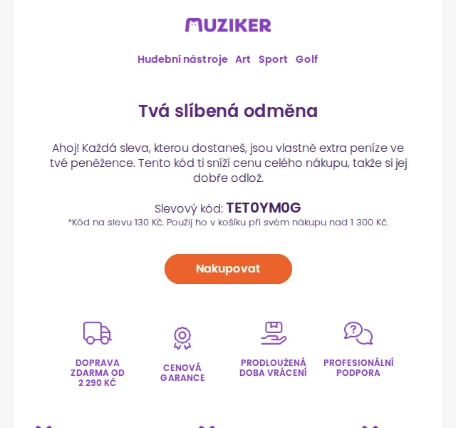Muziker: Sleva 130 Kč na hudební nástroje – červen 2026 | Nuslet.cz
