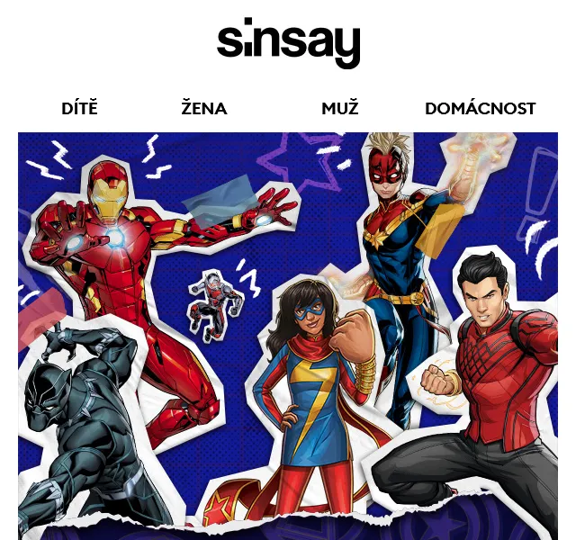 Sinsay: Marvel kolekce oblečení – červen 2026 | Nuslet.cz