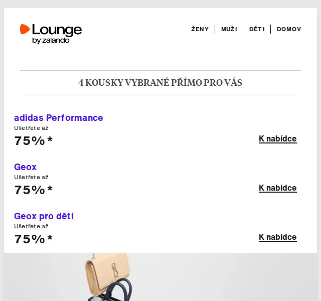Lounge by Zalando: Sleva až 75 % na adidas, Geox, HVISK – duben 2026