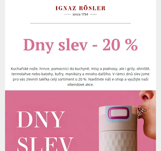 Ignazrosler.cz: Sleva 20 % na celý sortiment – červen 2026 | Nuslet.cz