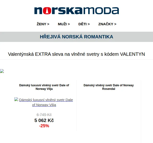Norskamoda.cz: Valentýnská sleva 25 % na vlněné svetry Dale of Norway – červen 2026 | Nuslet.cz