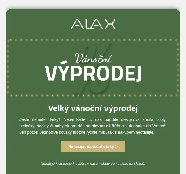 ALAX nábytek: slevy až 90 % na vánoční dárky – červen 2026 | Nuslet.cz
