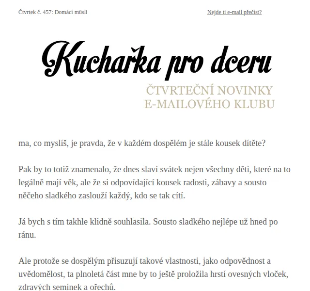 Florentýna - Kuchařka pro dceru: Domácí müsli – červenec 2026 | Nuslet.cz
